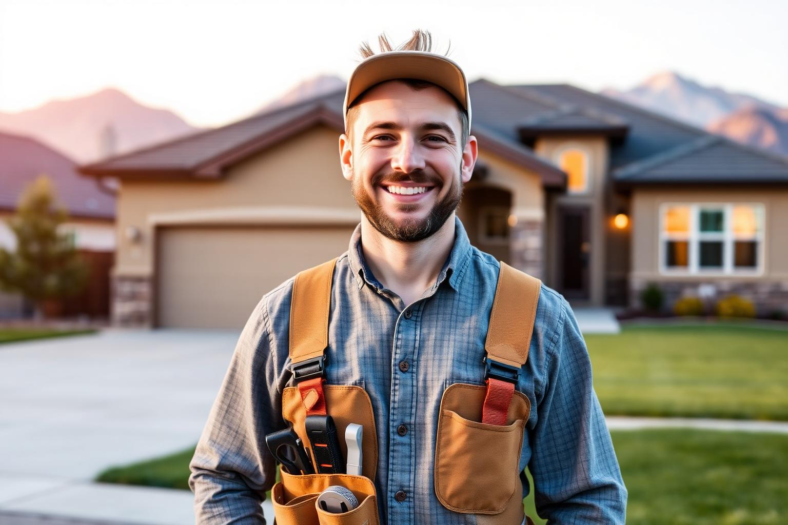 Bonanza Handyman Services technician with tool belt in front of a Reno Nevada home